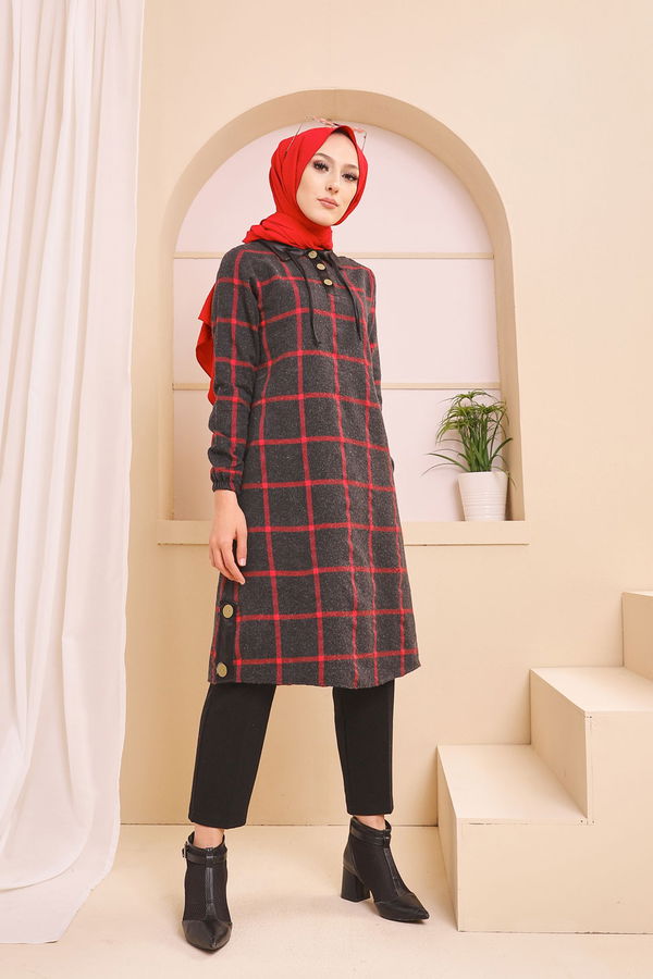 Düz Gömlek Yaka Kadın Antrasit 8635 TUNIK - Yeşil - 46 - 8635 ANTRASİT