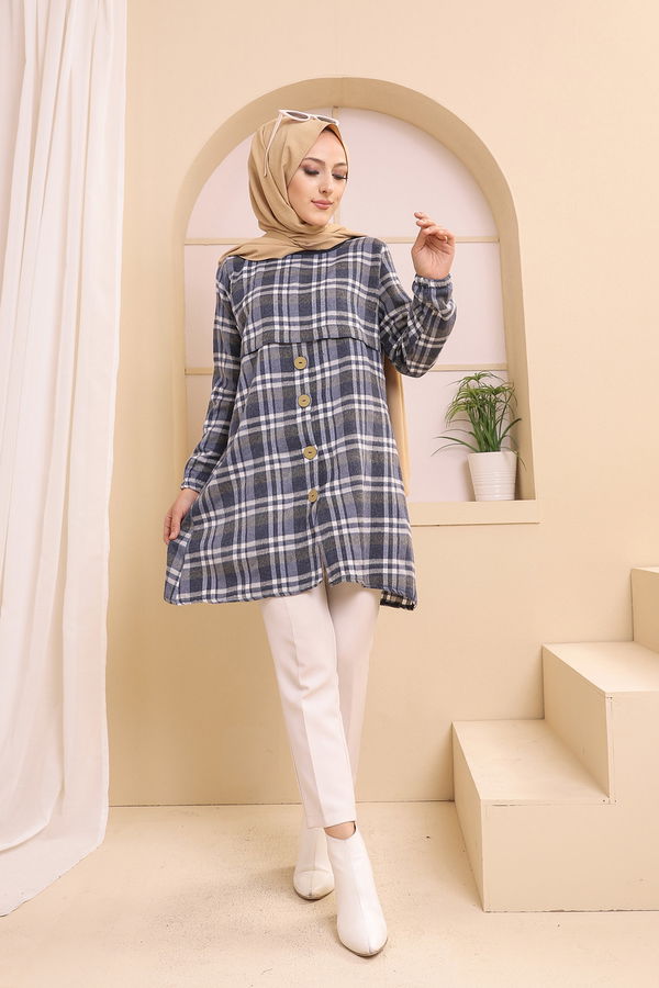 Düz Orta Kadın Lacivert TUNIK - 3311