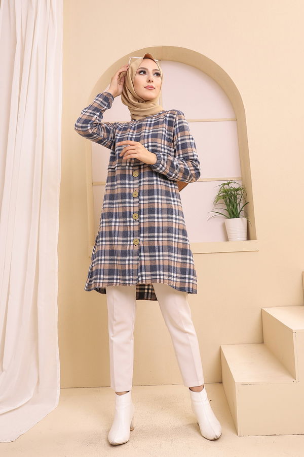 Düz Orta Kadın Lacivert TUNIK - 3311 LACİVERT