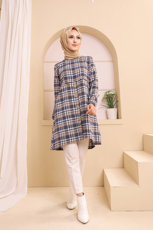 Düz Orta Kadın Lacivert TUNIK - 3311 LACİVERT
