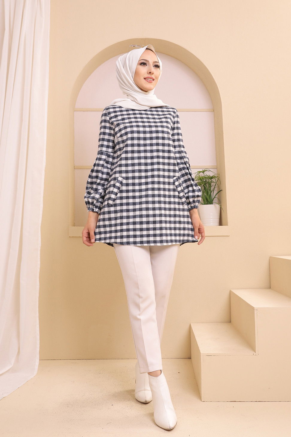 Düz Orta Kadın Lacivert 3316 TUNIK - 3316