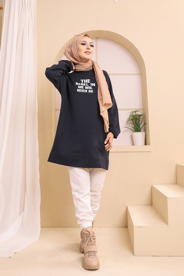 Düz Orta Kadın Lacivert TUNIK - 3358 LACİVERT
