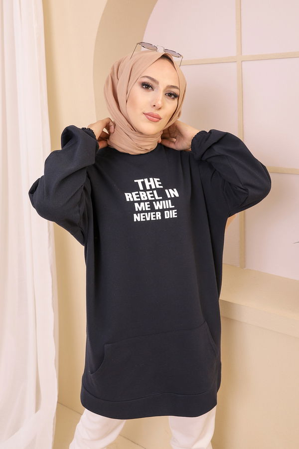 Düz Orta Kadın Lacivert TUNIK - 3358 LACİVERT