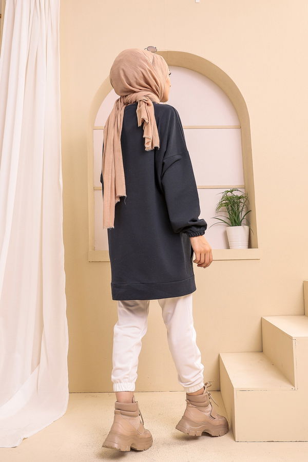 Düz Orta Kadın Lacivert TUNIK - 3358 LACİVERT