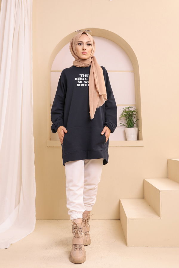 Düz Orta Kadın Lacivert TUNIK - 3358 LACİVERT