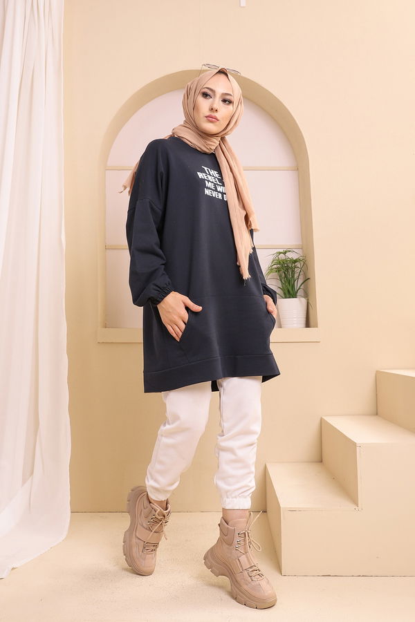 Düz Orta Kadın Lacivert TUNIK - 3358 LACİVERT
