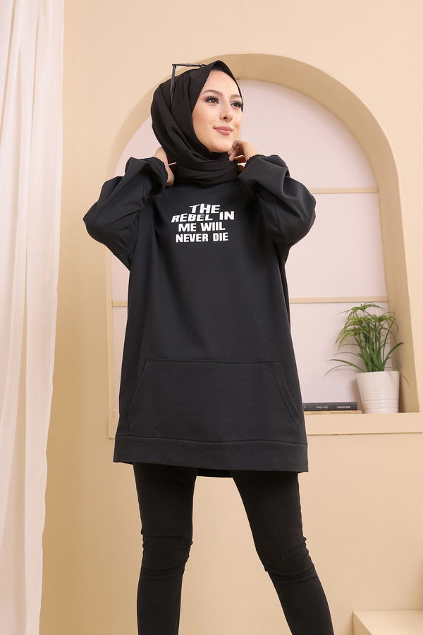Düz Orta Kadın Siyah TUNIK - 3358 SİYAH