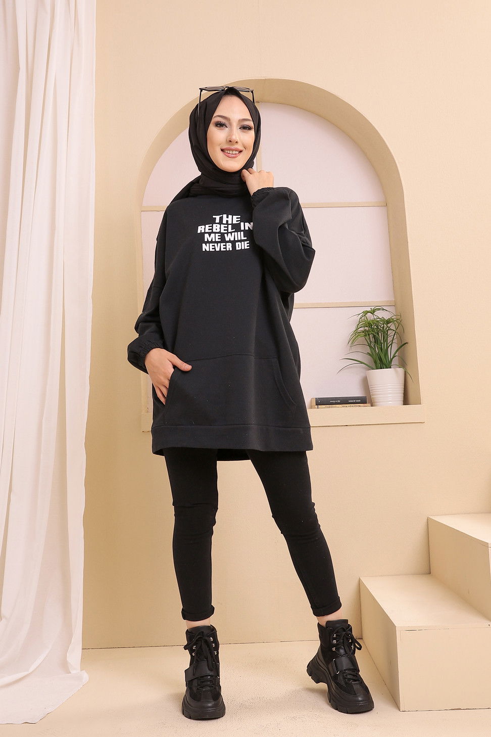 Düz Orta Kadın Siyah TUNIK - 3358 SİYAH