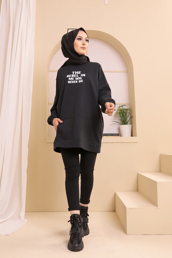 Düz Orta Kadın Siyah TUNIK - 3358 SİYAH