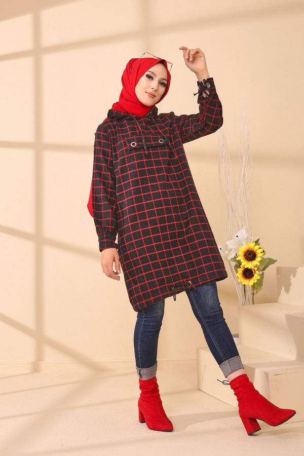 Düz Orta Kadın Kırmızı 3407 TUNIK - 3407 Kırmızı