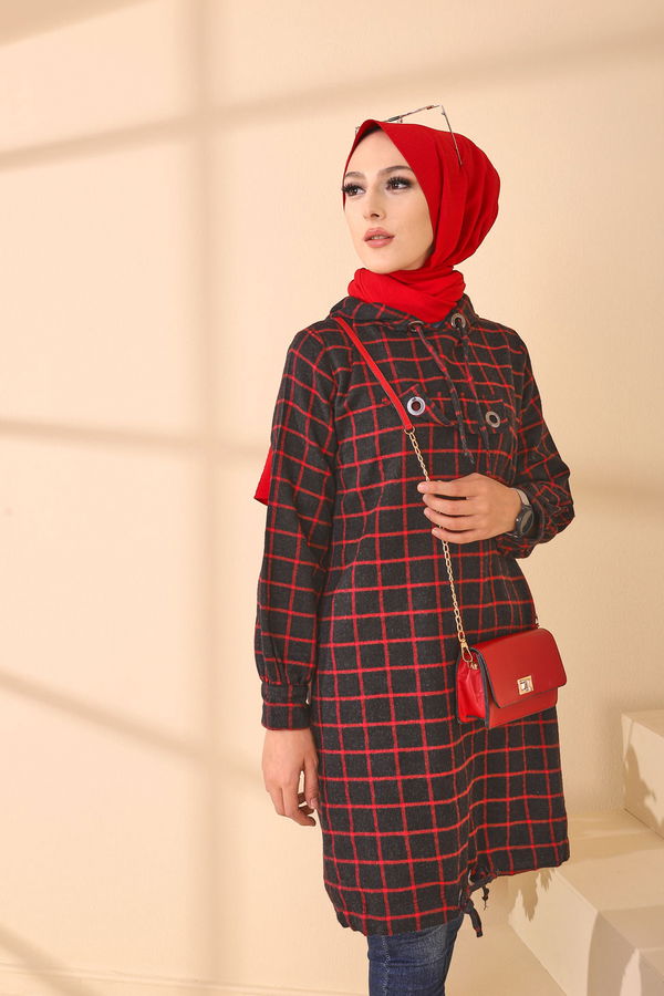 Düz Orta Kadın Kırmızı 3407 TUNIK - 3407 Kırmızı