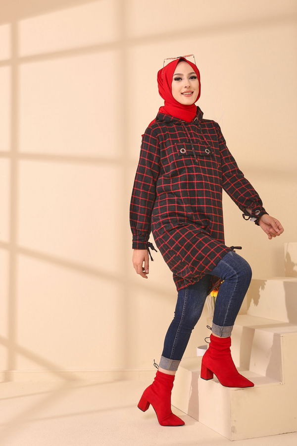 Düz Orta Kadın Kırmızı 3407 TUNIK - 3407 Kırmızı
