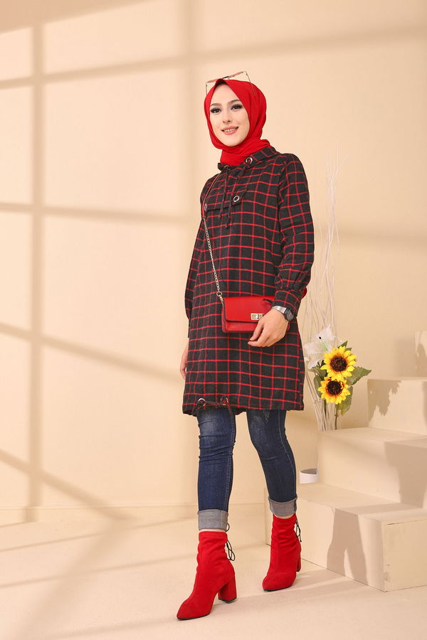 Düz Orta Kadın Kırmızı 3407 TUNIK - 3407 Kırmızı