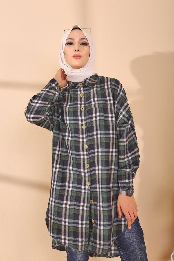 Düz Gömlek Yaka Kadın Yeşil YARASA KOL TUNIK - 3298