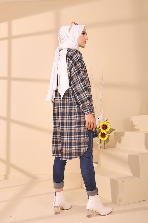 Düz Gömlek Yaka Kadın Lacivert YARASA KOL TUNIK - 3298 LACİVERT