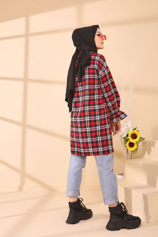 Düz Gömlek Yaka Kadın Kırmızı 3376 TUNIK - 3376 Kırmızı