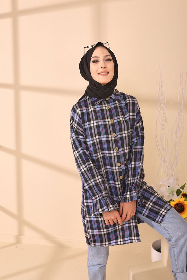 Düz Gömlek Yaka Kadın Mavi 3376 TUNIK - 3376 MAVİ
