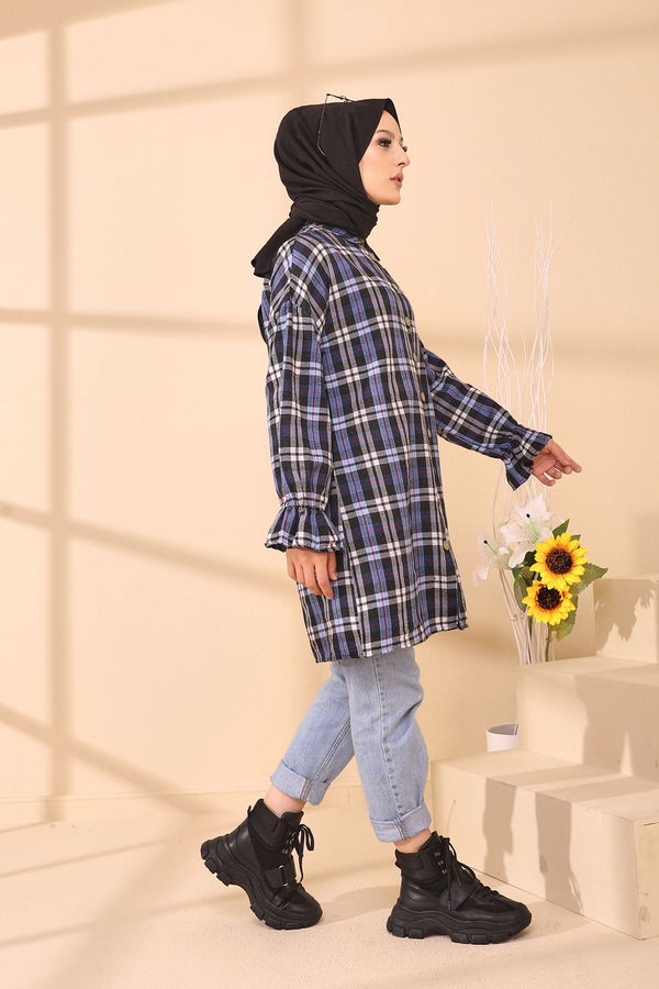 Düz Gömlek Yaka Kadın Mavi 3376 TUNIK - 3376 MAVİ