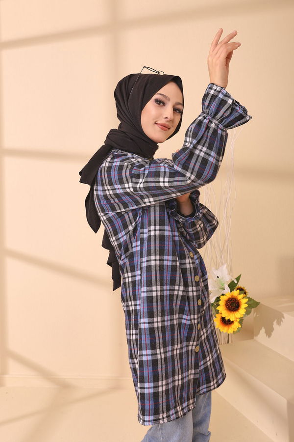 Düz Gömlek Yaka Kadın Mavi 3376 TUNIK - 3376 MAVİ