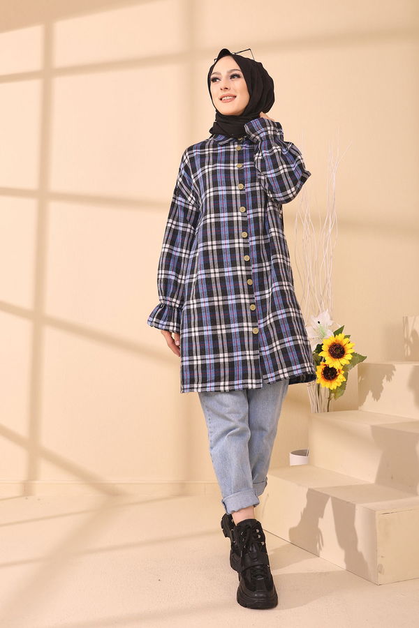 Düz Gömlek Yaka Kadın Mavi 3376 TUNIK - 3376 MAVİ