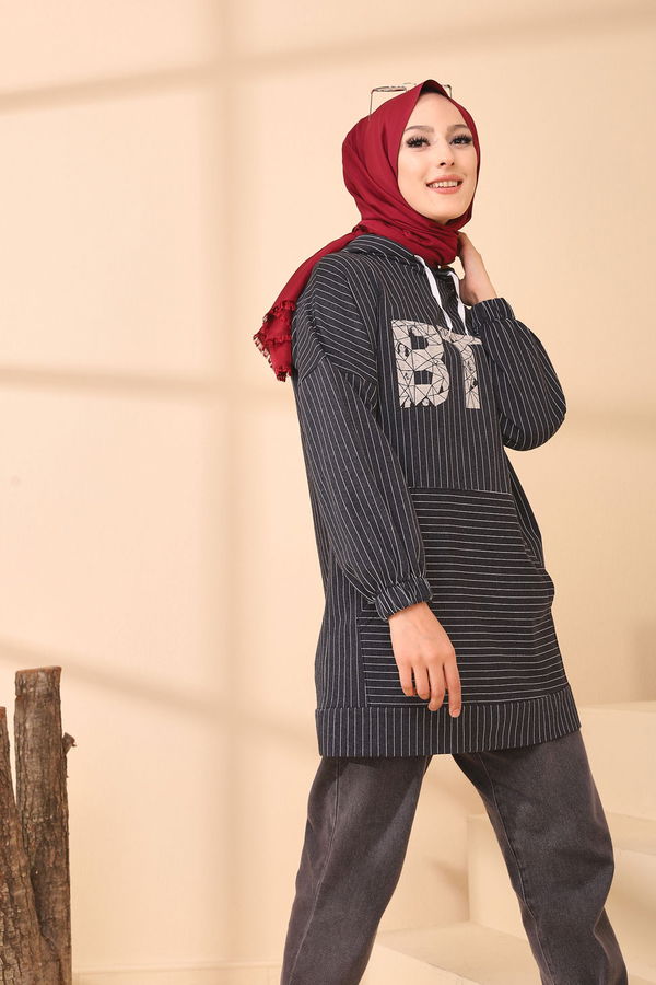 Düz Kapşonlu Yaka Kadın Antrasit 4158 TUNIK - 4158 ANTRASİT