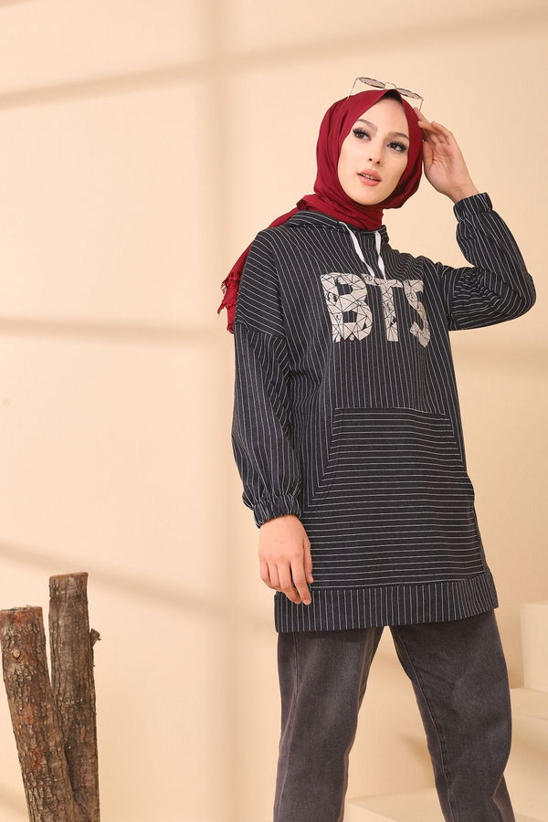 Düz Kapşonlu Yaka Kadın Antrasit 4158 TUNIK - 4158 ANTRASİT