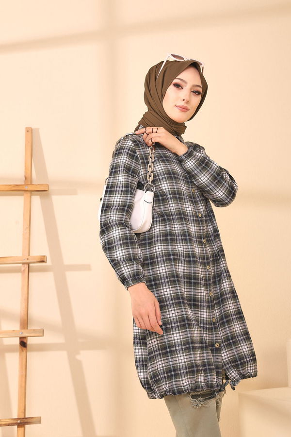 Düz Gömlek Yaka Kadın Haki TUNIK - 3294 HAKİ