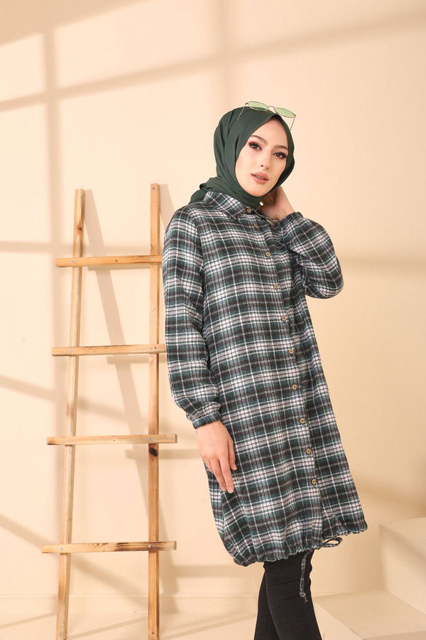 Düz Gömlek Yaka Kadın Yeşil TUNIK - 3294 YEŞİL