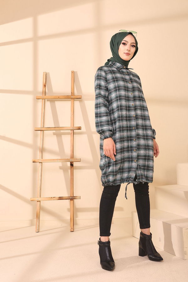 Düz Gömlek Yaka Kadın Yeşil TUNIK - 3294 YEŞİL