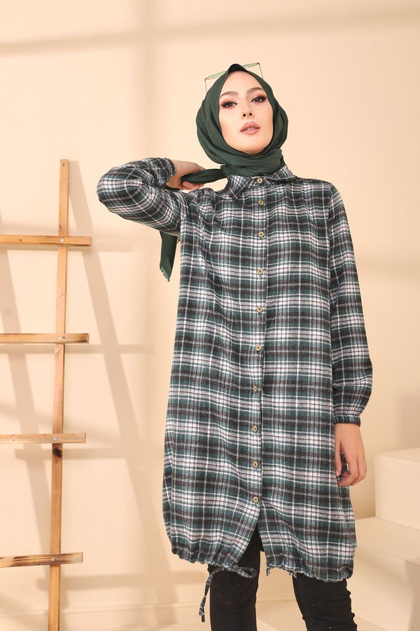 Düz Gömlek Yaka Kadın Yeşil TUNIK - 3294 YEŞİL