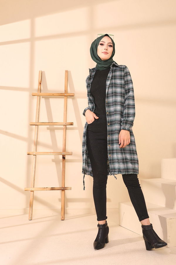Düz Gömlek Yaka Kadın Yeşil TUNIK - 3294 YEŞİL