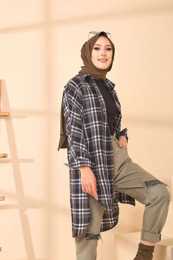 Düz Gömlek Yaka Kadın Lacivert YARASA KOL TUNIK - 3298 LACİVERT
