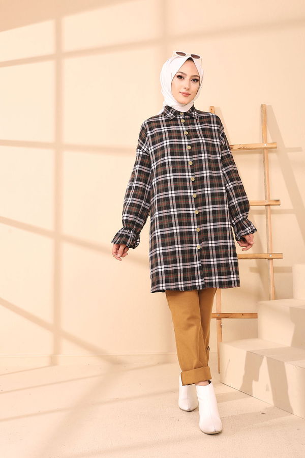 Düz Gömlek Yaka Kadın Haki 3376 TUNIK - 3376 HAKİ