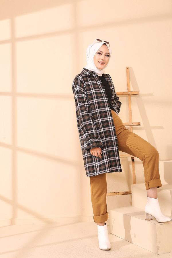 Düz Gömlek Yaka Kadın Haki 3376 TUNIK - 3376 HAKİ