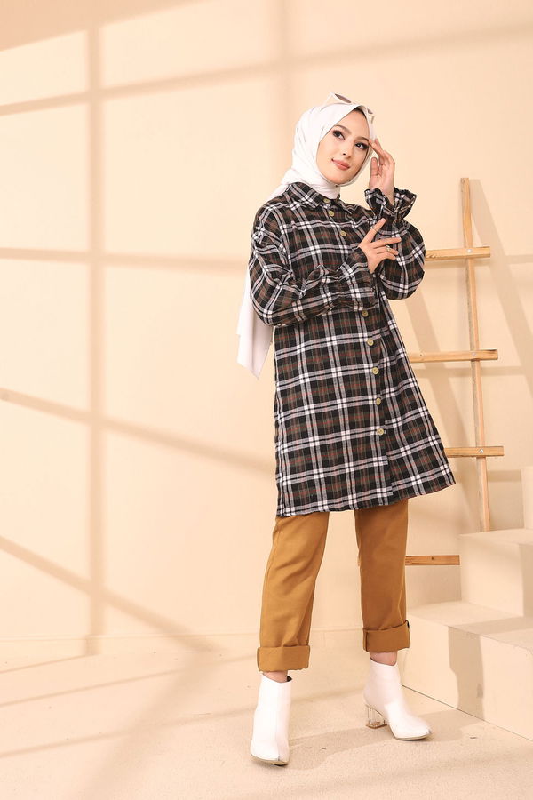 Düz Gömlek Yaka Kadın Haki 3376 TUNIK - 3376 HAKİ