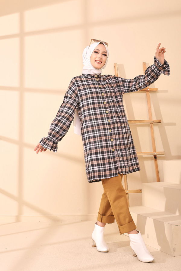 Düz Gömlek Yaka Kadın Vizon 3376 TUNIK - 3376