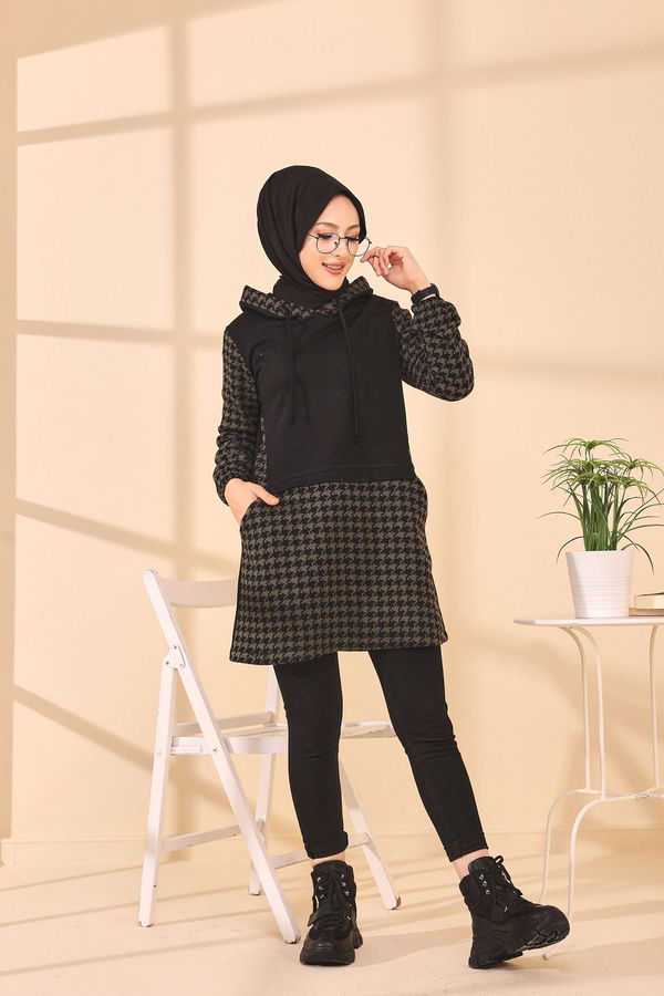 Düz Orta Kadın Haki TUNIK - 3411 HAKİ