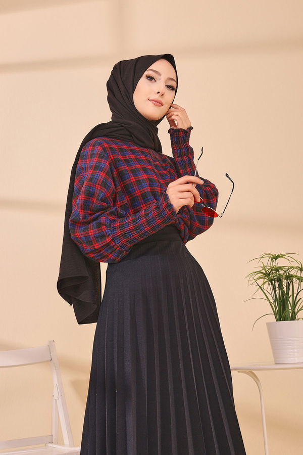 Düz Orta Kadın Mavi 3392 BLUZ - 3392 MAVİ