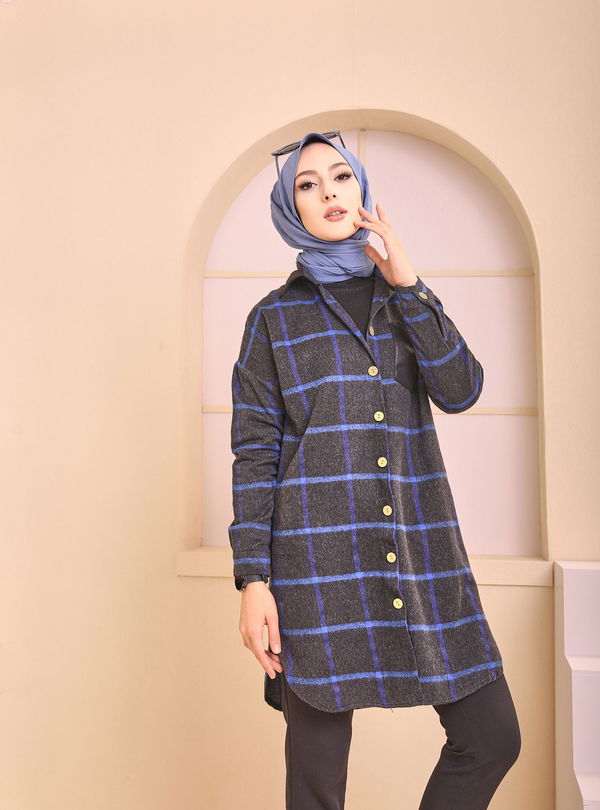 Düz Gömlek Yaka Kadın Antrasit TUNIK - 3377 ANTRASİT