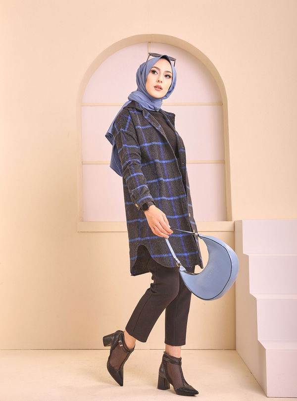 Düz Gömlek Yaka Kadın Antrasit TUNIK - 3377 ANTRASİT