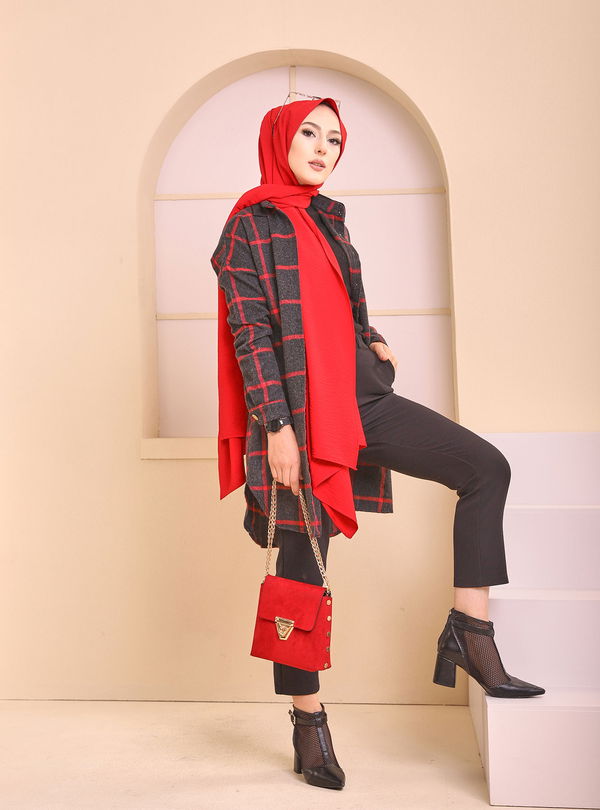 Düz Gömlek Yaka Kadın Antrasit TUNIK - 3377