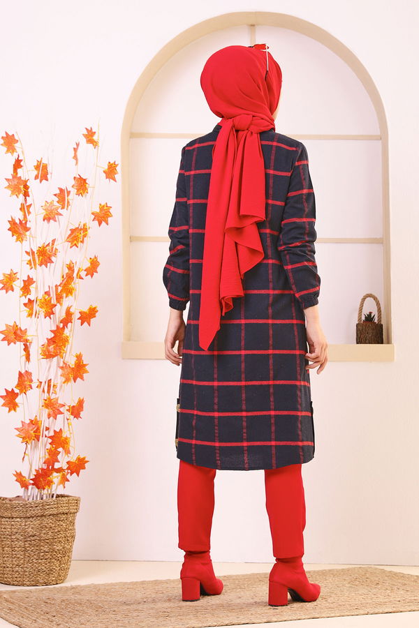 Düz Gömlek Yaka Kadın Kırmızı 8635 TUNIK - Yeşil - 46 - 8635