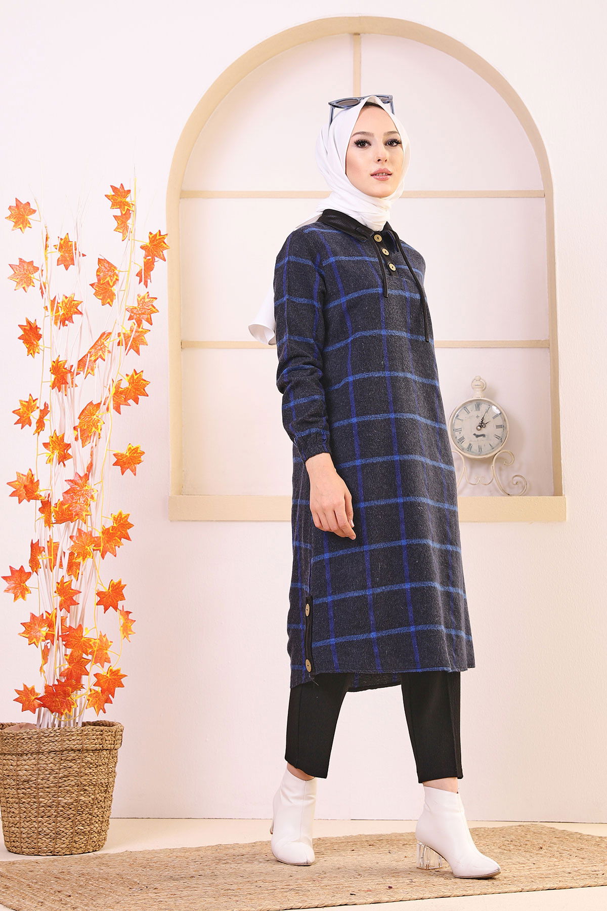 Düz Gömlek Yaka Kadın Mavi 8635 TUNIK - Yeşil - 46 - 8635 MAVİ