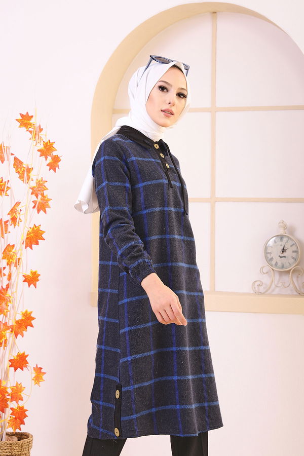 Düz Gömlek Yaka Kadın Mavi 8635 TUNIK - Yeşil - 46 - 8635 MAVİ