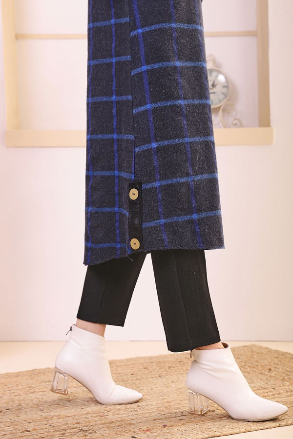 Düz Gömlek Yaka Kadın Mavi 8635 TUNIK - Yeşil - 46 - 8635 MAVİ