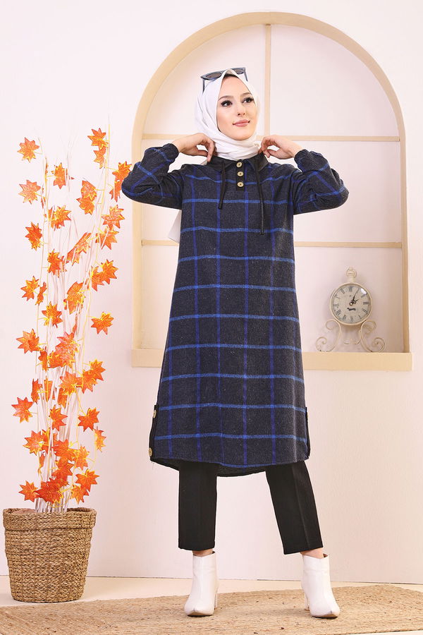 Düz Gömlek Yaka Kadın Mavi 8635 TUNIK - Yeşil - 46 - 8635 MAVİ