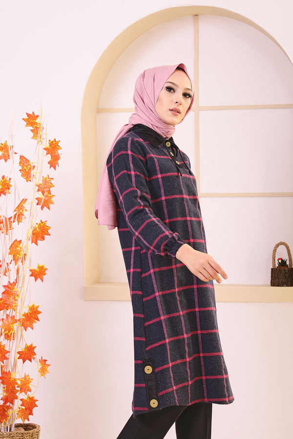 Düz Gömlek Yaka Kadın Lacivert 8635 TUNIK - Yeşil - 46 - 8635 LACİVERT
