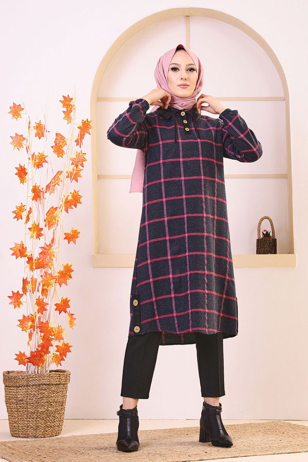 Düz Gömlek Yaka Kadın Lacivert 8635 TUNIK - Yeşil - 46 - 8635 LACİVERT