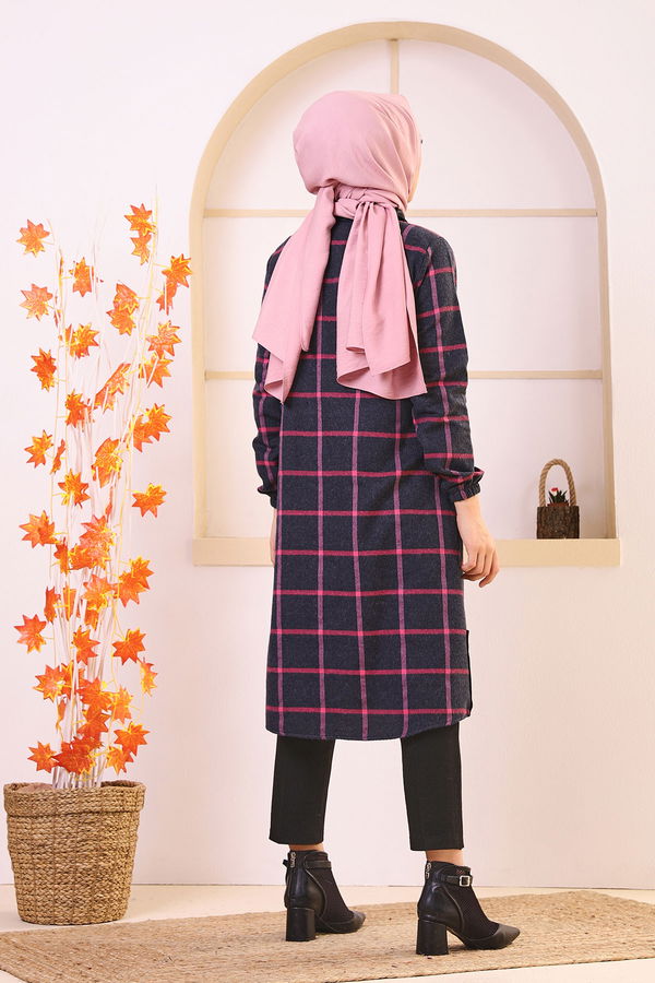 Düz Gömlek Yaka Kadın Lacivert 8635 TUNIK - Yeşil - 46 - 8635 LACİVERT
