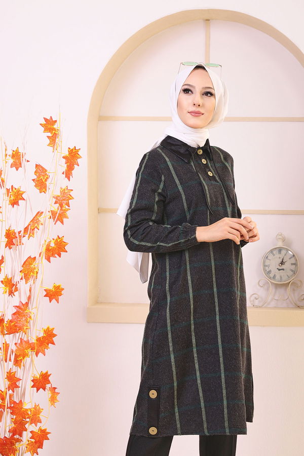 Düz Gömlek Yaka Kadın Antrasit 8635 TUNIK - Yeşil - 46 - 8635 ANTRASİT